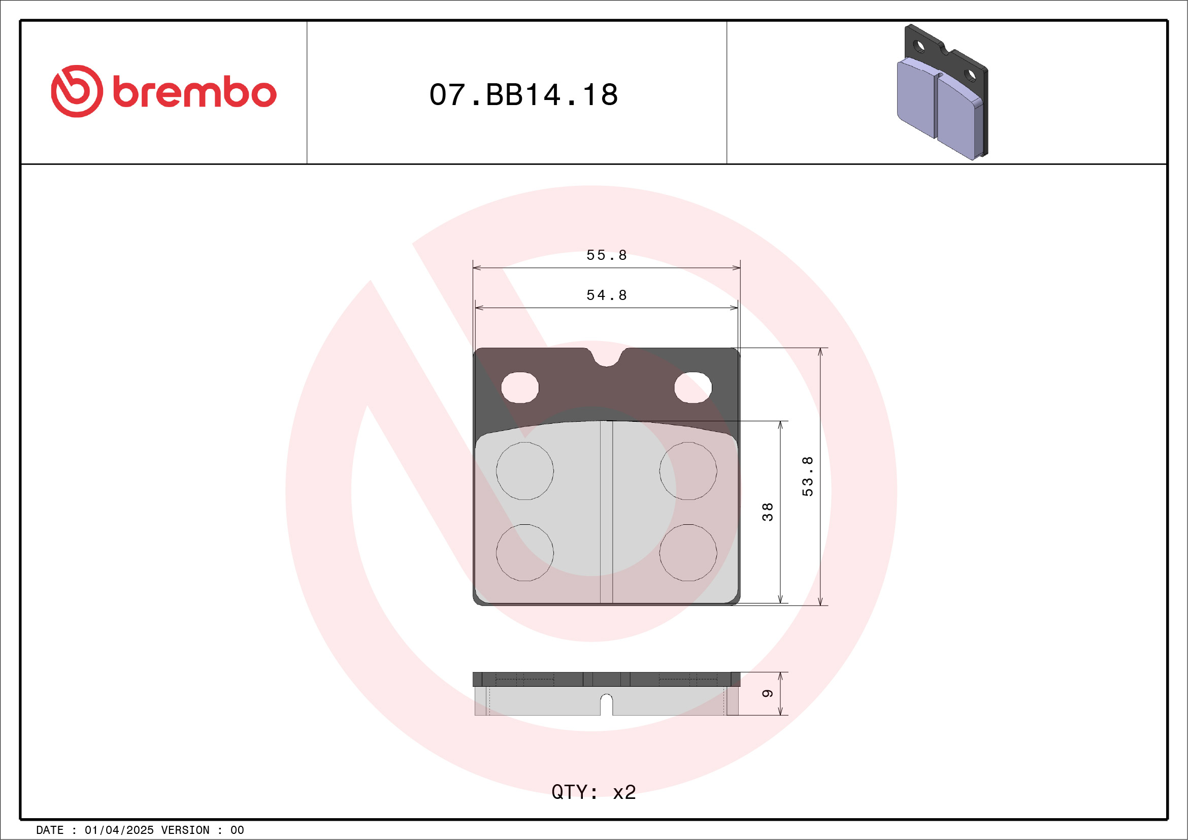 Brembo Remblokkenset, schijfrem 07BB1418