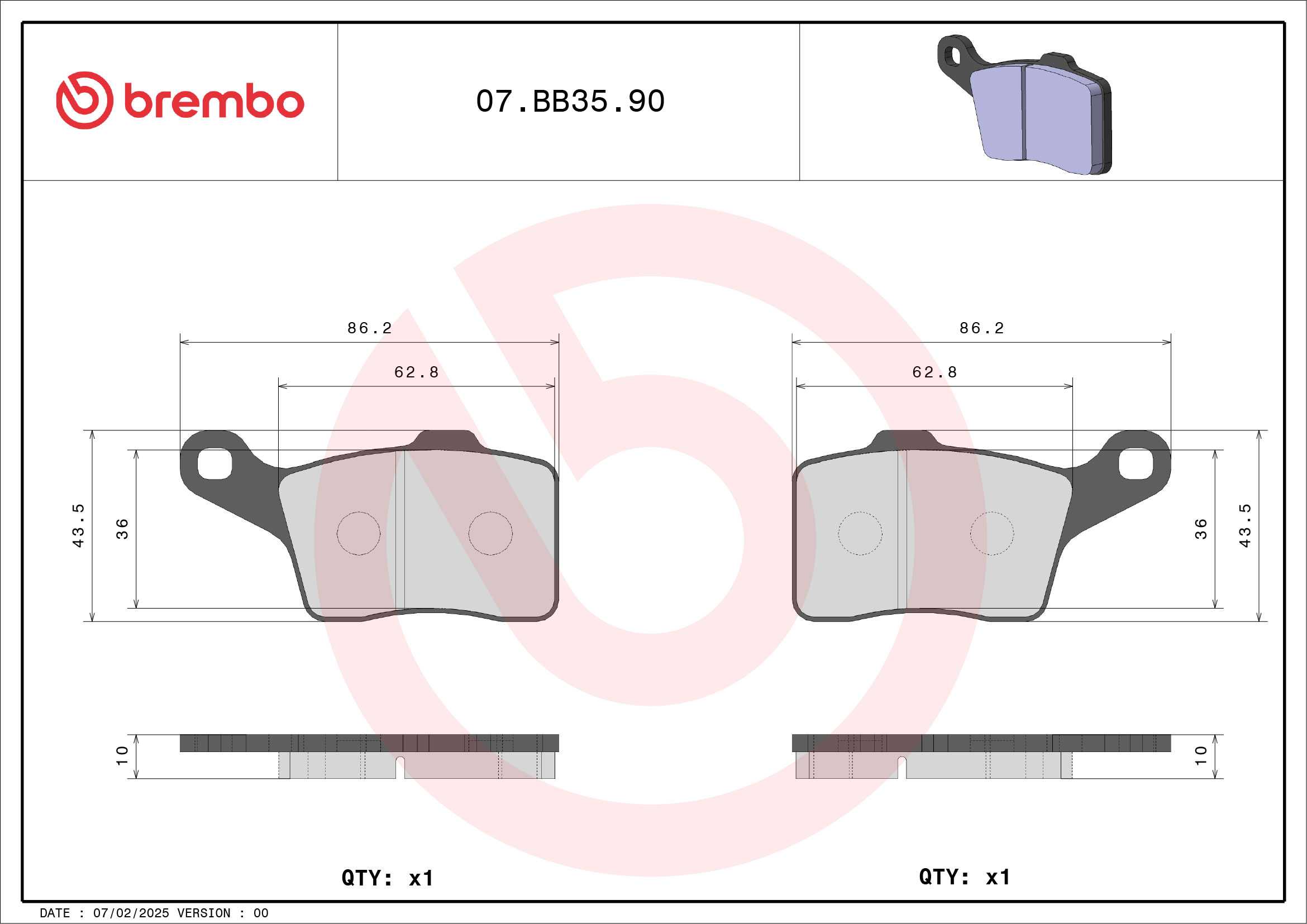Brembo Remblokkenset, schijfrem 07BB3590