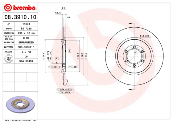 Brembo Remschijven 08.3910.10