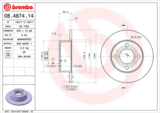 Brembo Remschijven 08.4874.14