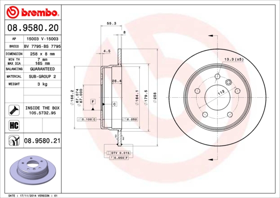 Brembo Remschijven 08.9580.20