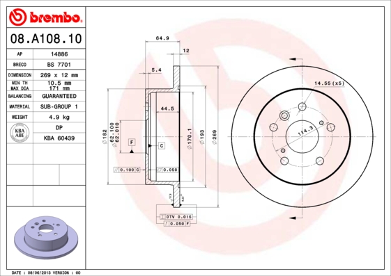 Brembo Remschijven 08.A108.10