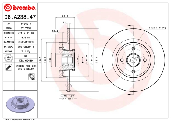 Brembo Remschijven 08.A238.47