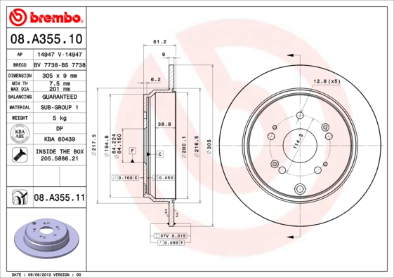 Brembo Remschijven 08.A355.11