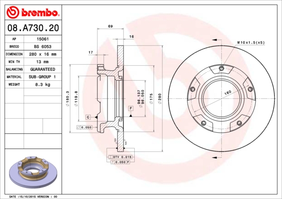 Brembo Remschijven 08.A730.20