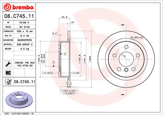 Brembo Remschijven 08.C745.11