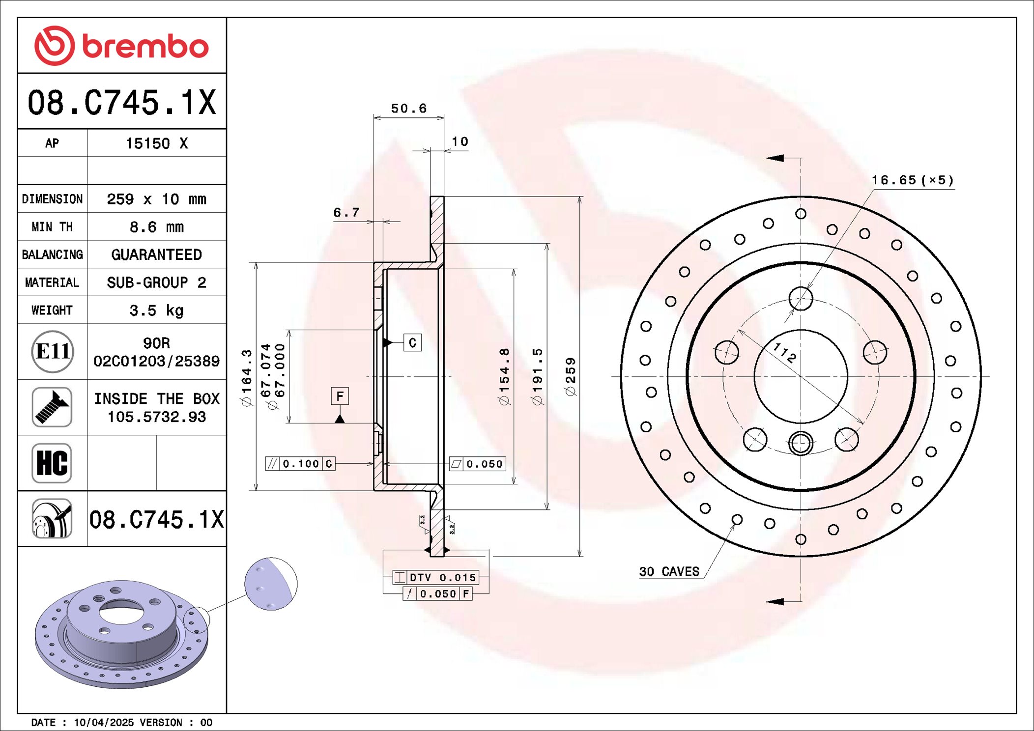 Brembo Remschijf 08.C745.1X