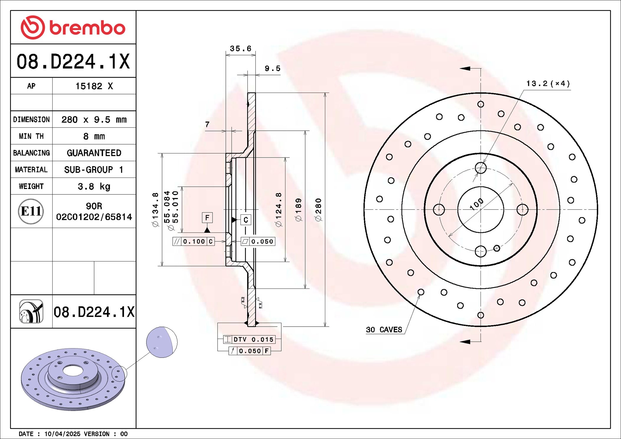 Brembo Remschijf 08.D224.1X
