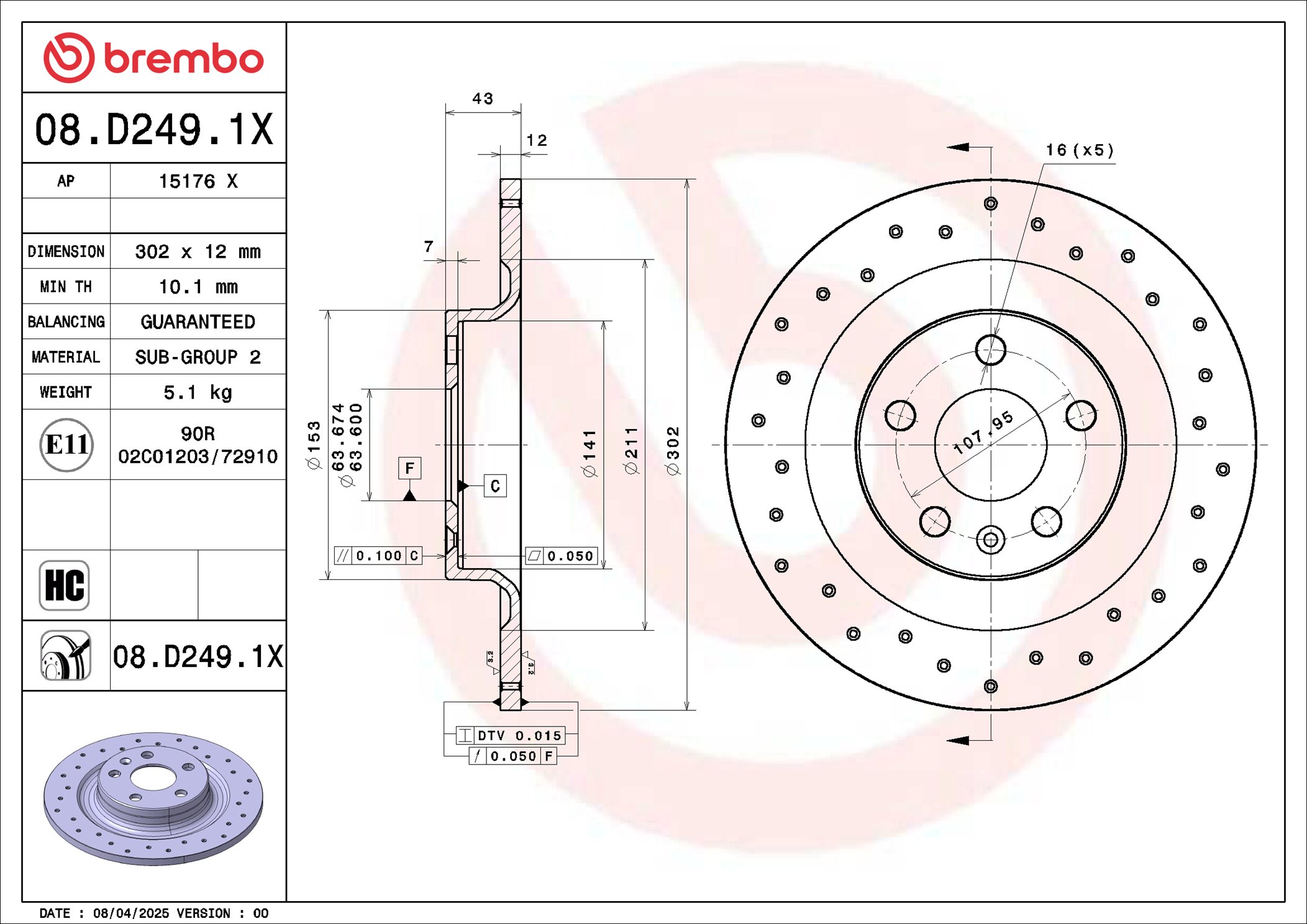 Brembo Remschijf 08.D249.1X