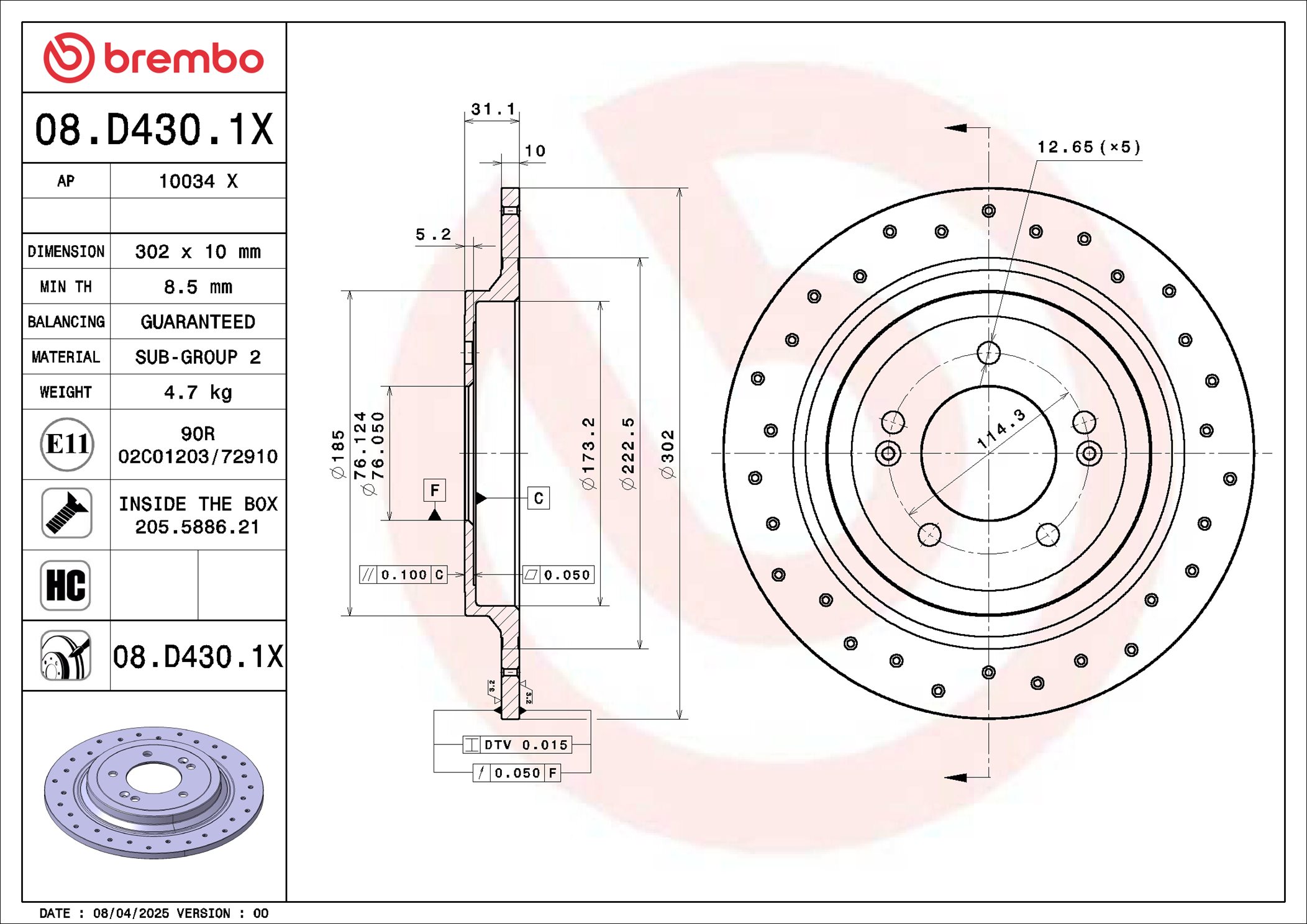 Brembo Remschijf 08.D430.1X