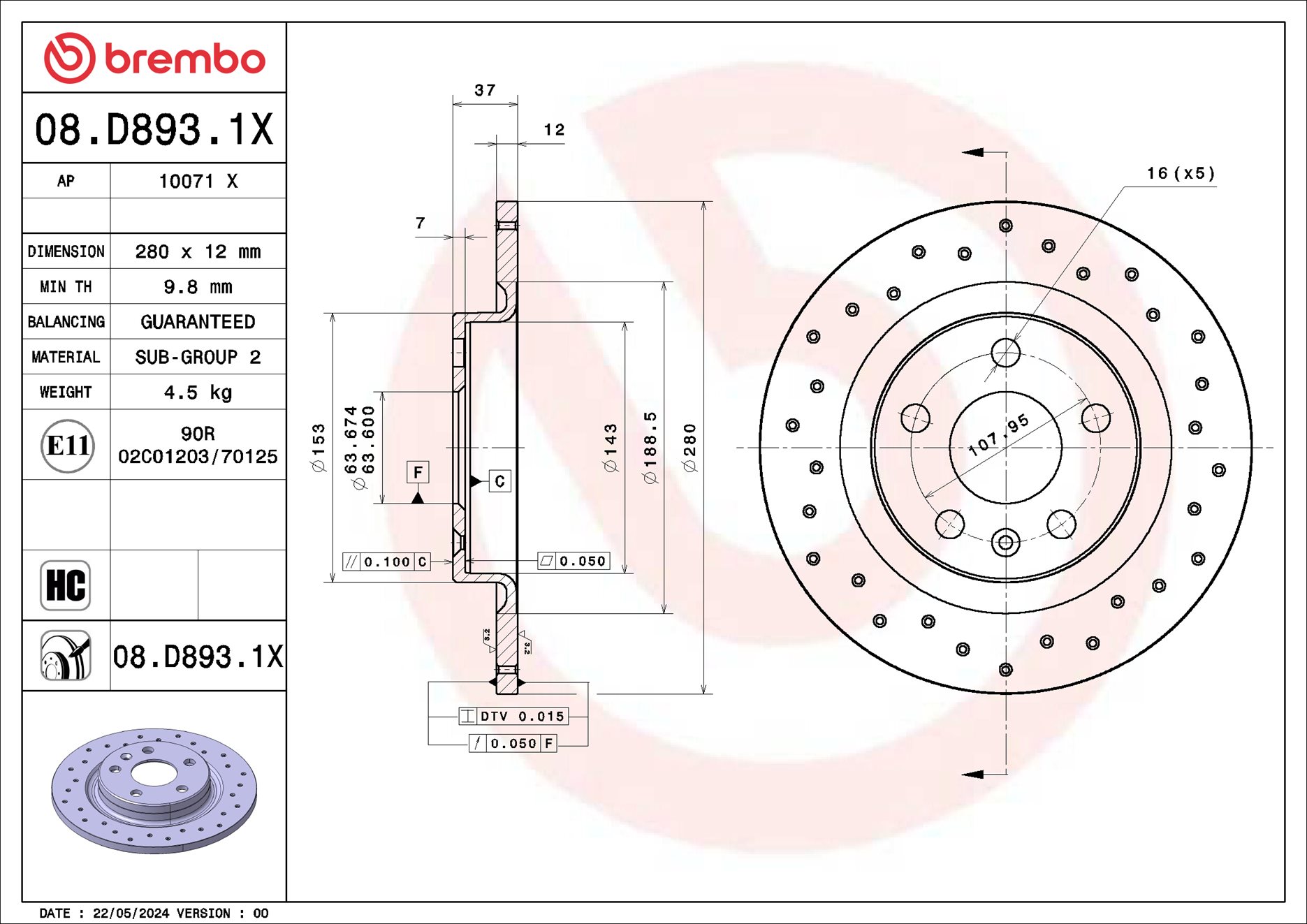Brembo Remschijf 08.D893.1X