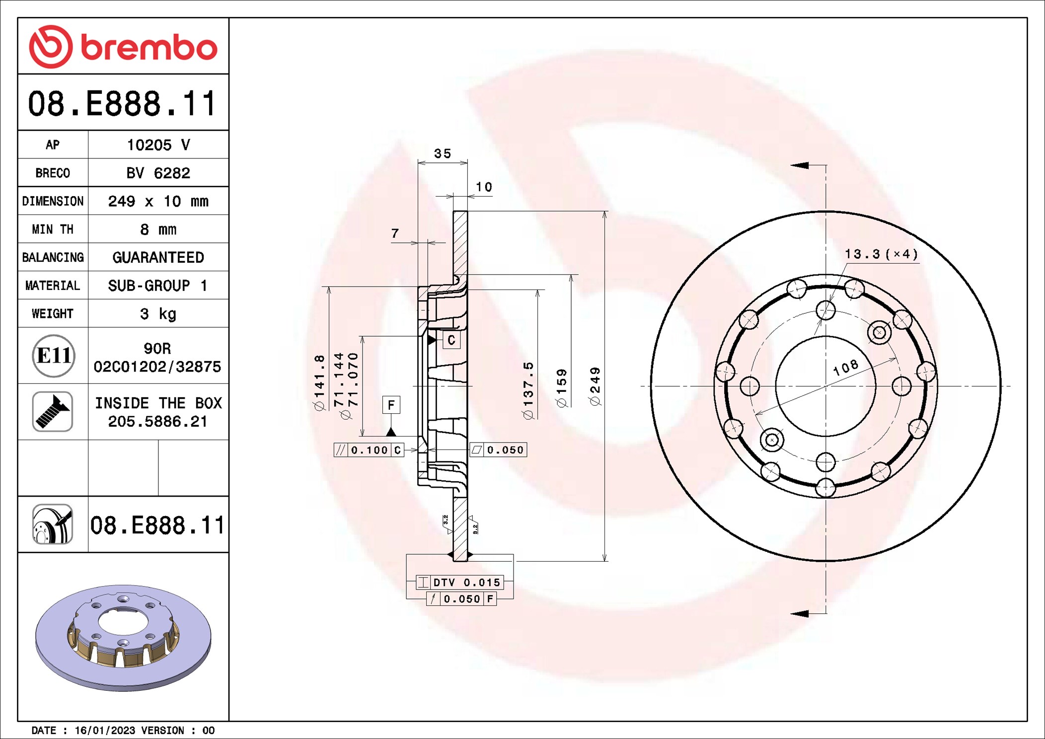 Brembo Remschijven 08.E888.11
