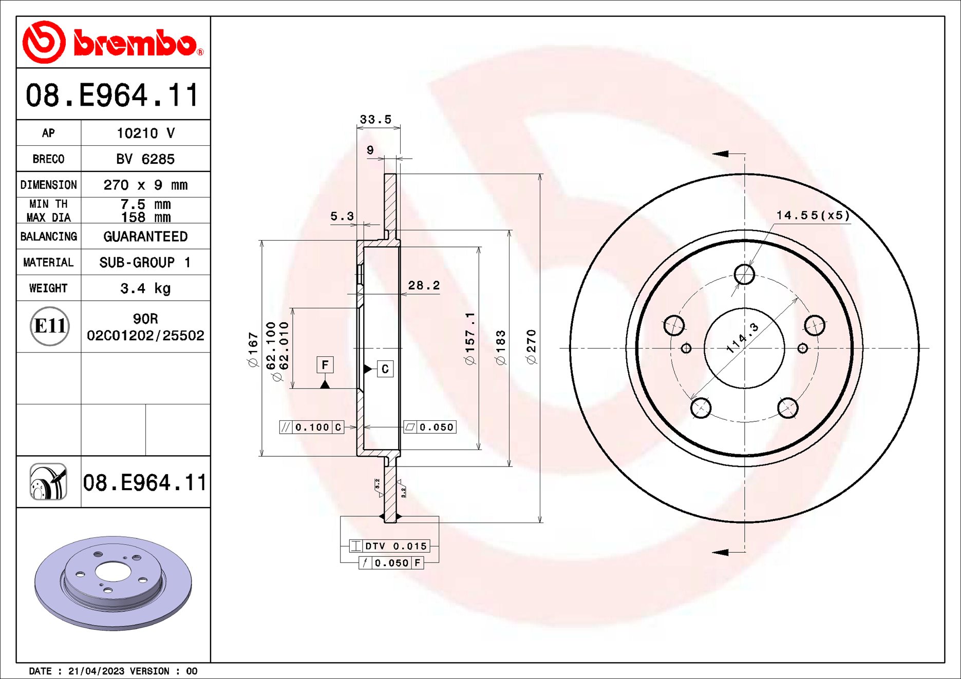 Brembo Remschijven 08.E964.11