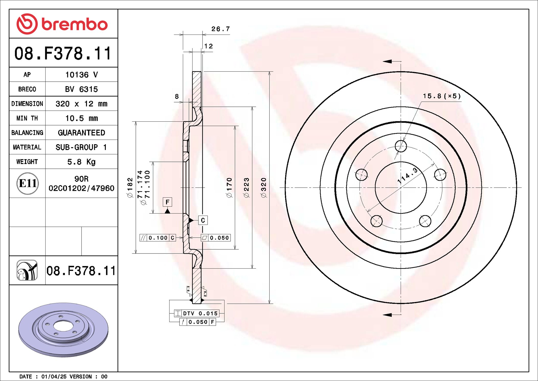Brembo Remschijf 08.F378.11