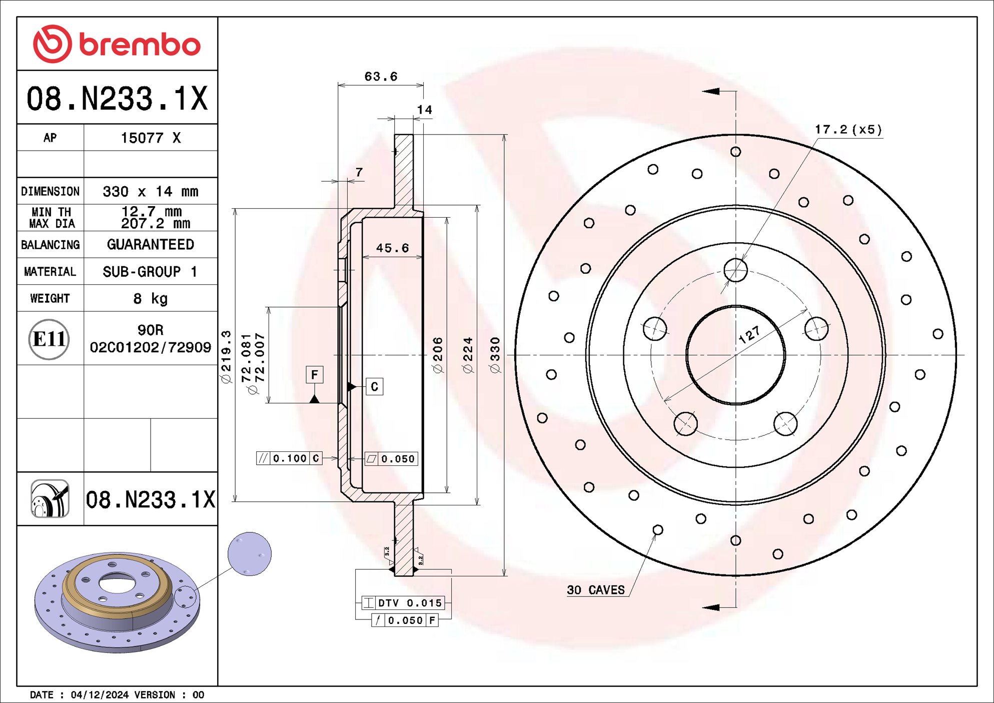 Brembo Remschijf 08.N233.1X