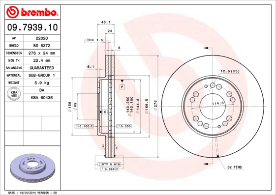 Brembo Remschijven 09.7939.10