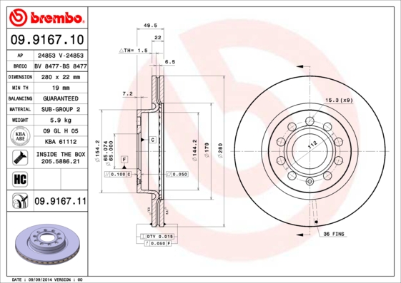 Brembo Remschijven 09.9167.11