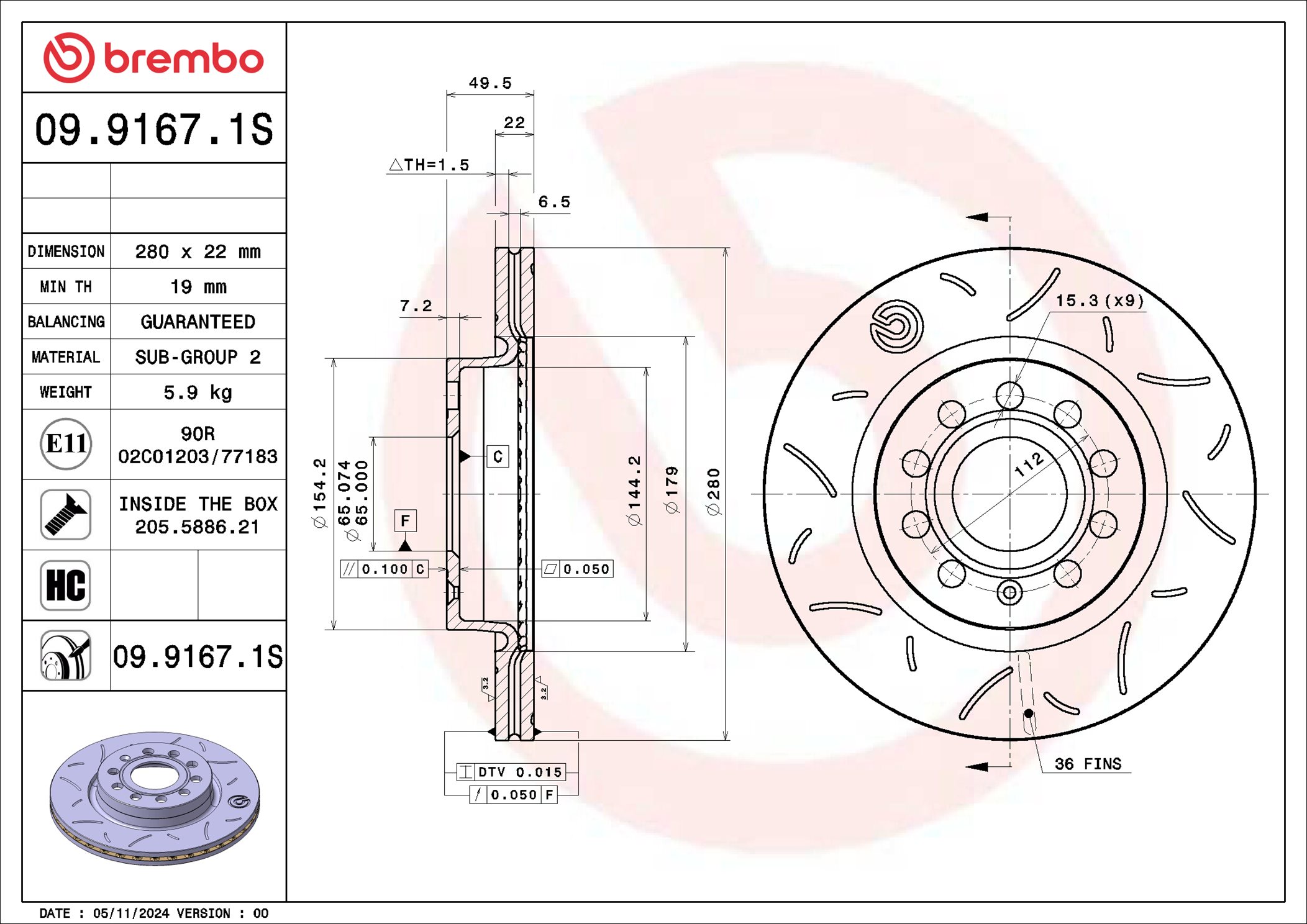 Brembo Remschijf 09.9167.1S