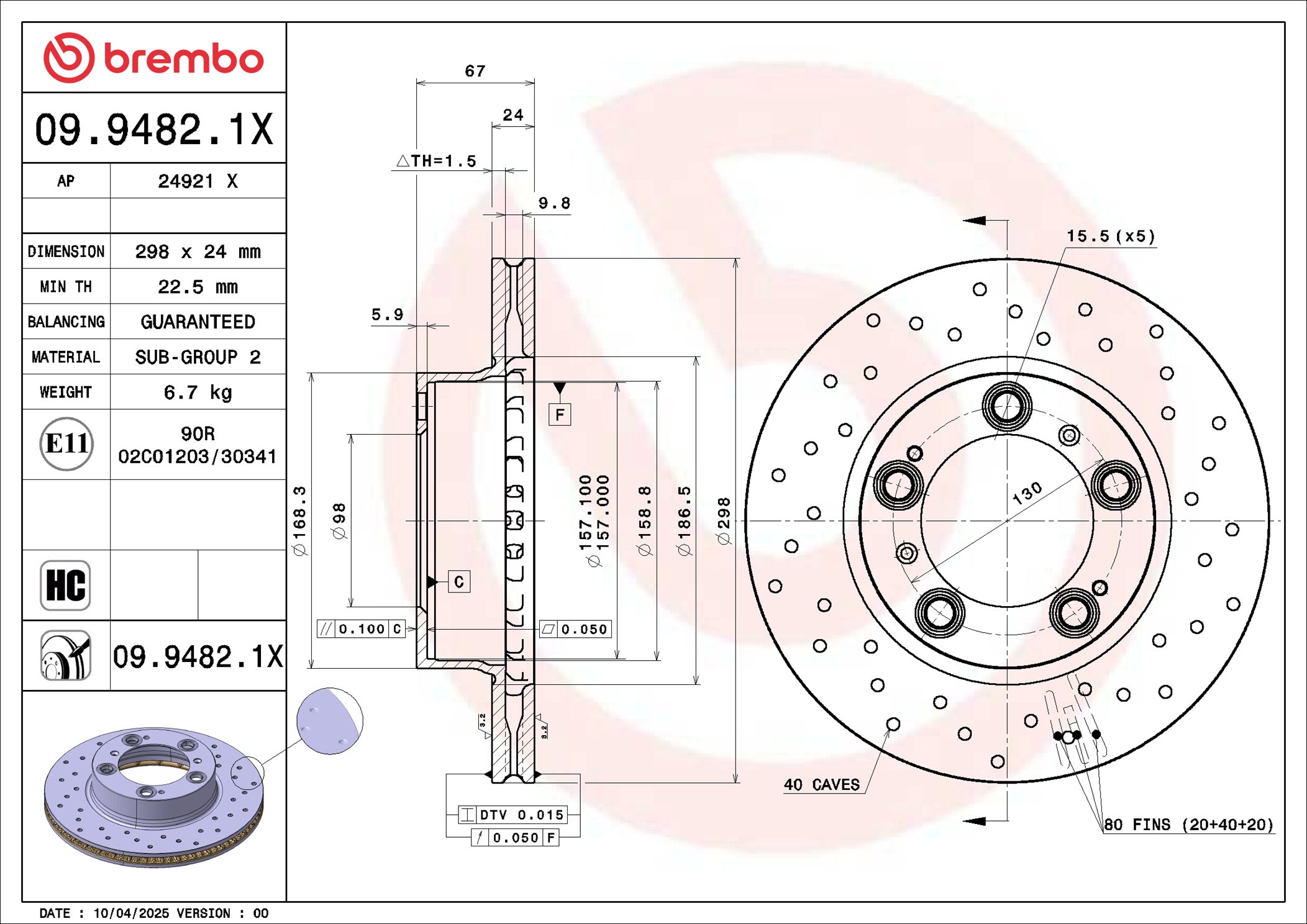 Brembo Remschijf 09.9482.1X