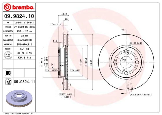 Brembo Remschijven 09.9824.11