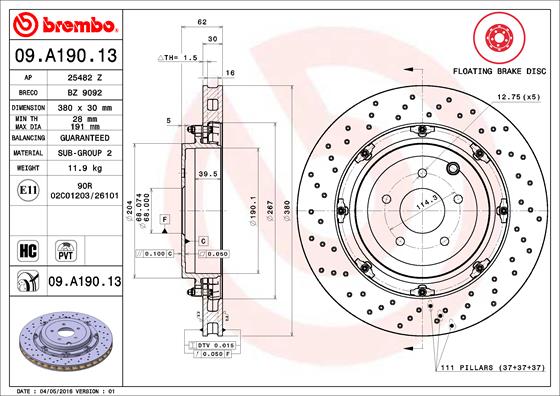 Brembo Remschijven 09.A190.13