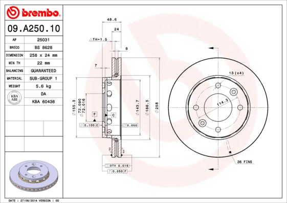 Brembo Remschijven 09.A250.10