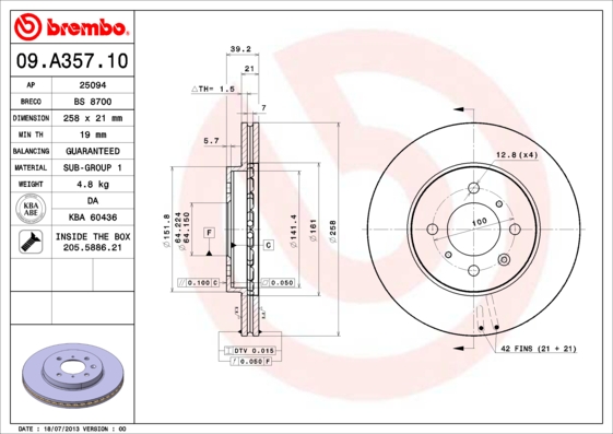 Brembo Remschijven 09.A357.10