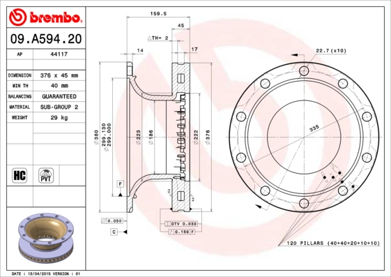 Brembo Remschijven 09.A594.20
