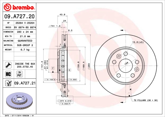 Brembo Remschijven 09.A727.21