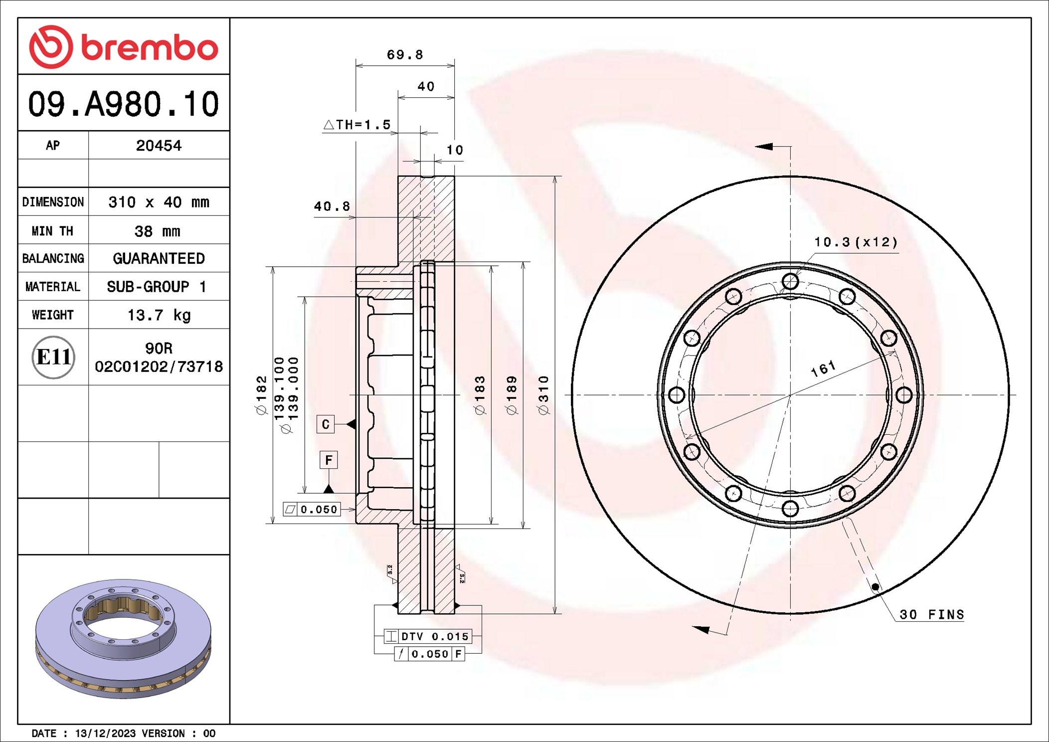 Brembo Remschijf 09.A980.10