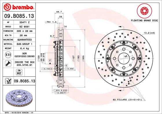 Brembo Remschijven 09.B085.13