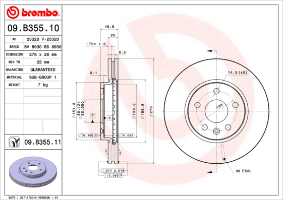 Brembo Remschijven 09.B355.11