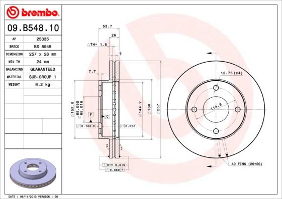 Brembo Remschijven 09.B548.10