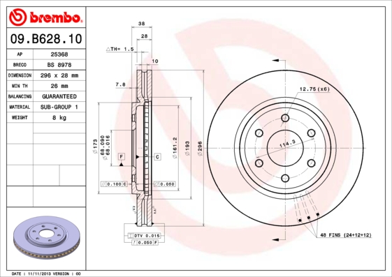 Brembo Remschijven 09.B628.10