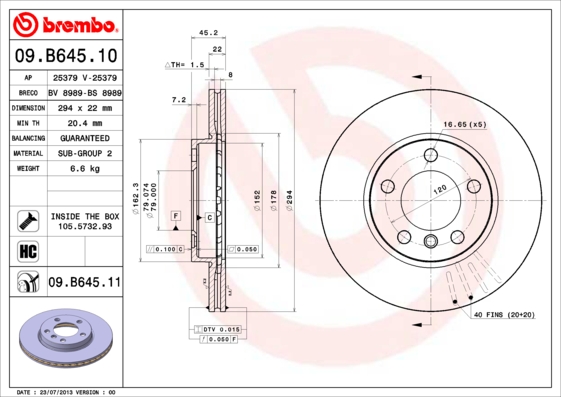 Brembo Remschijven 09.B645.11