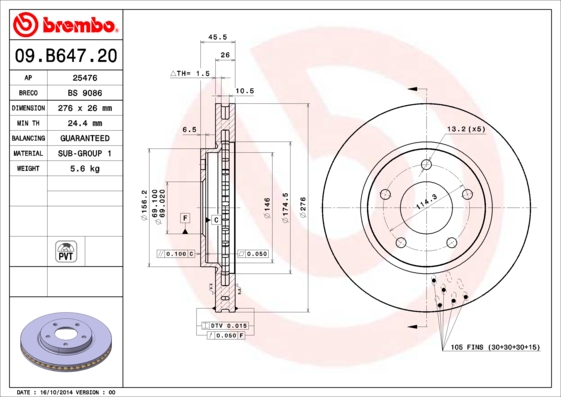 Brembo Remschijven 09.B647.20