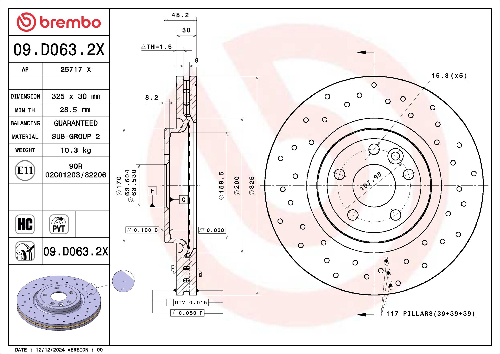 Brembo Remschijf 09.D063.2X