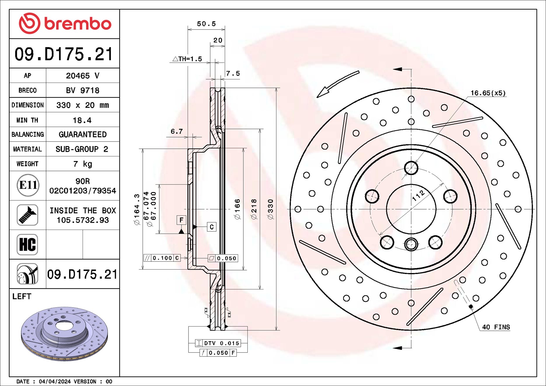 Brembo Remschijf 09.D175.21