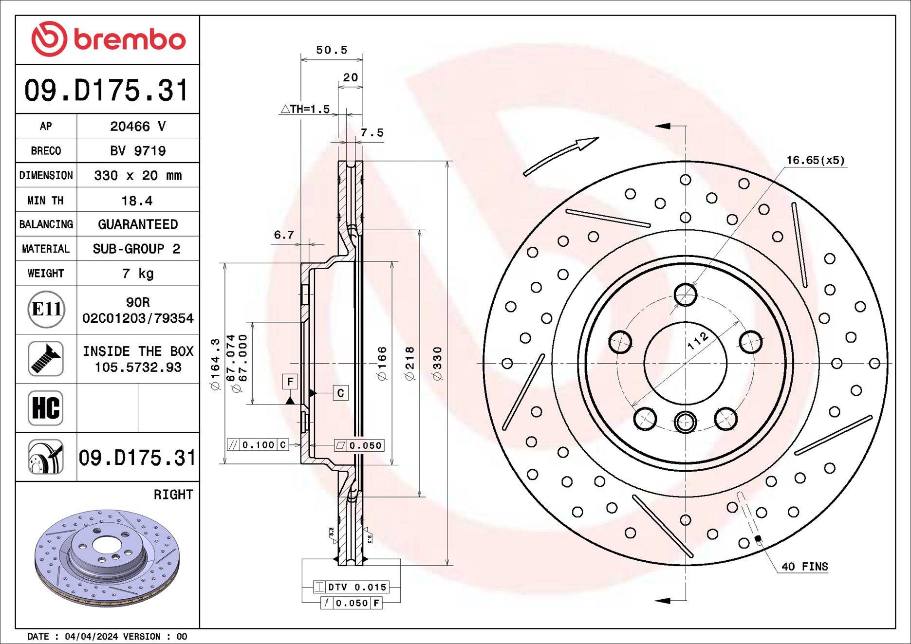 Brembo Remschijf 09.D175.31