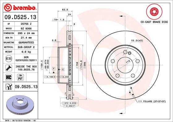 Brembo Remschijven 09.D525.13