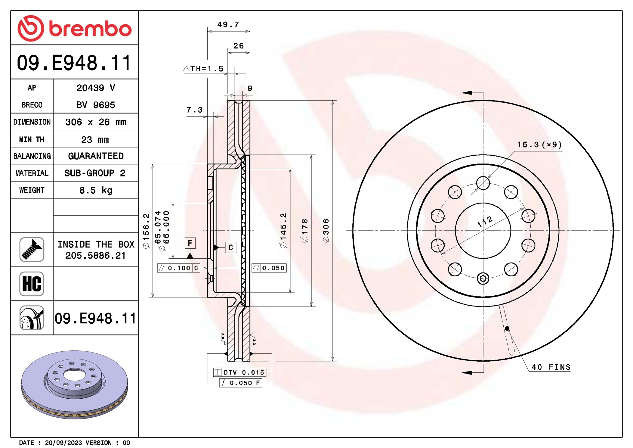 Brembo Remschijven 09.E948.11