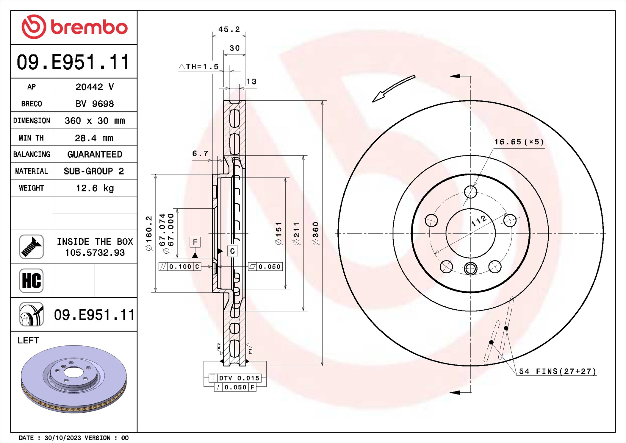 Brembo Remschijf 09.E951.11