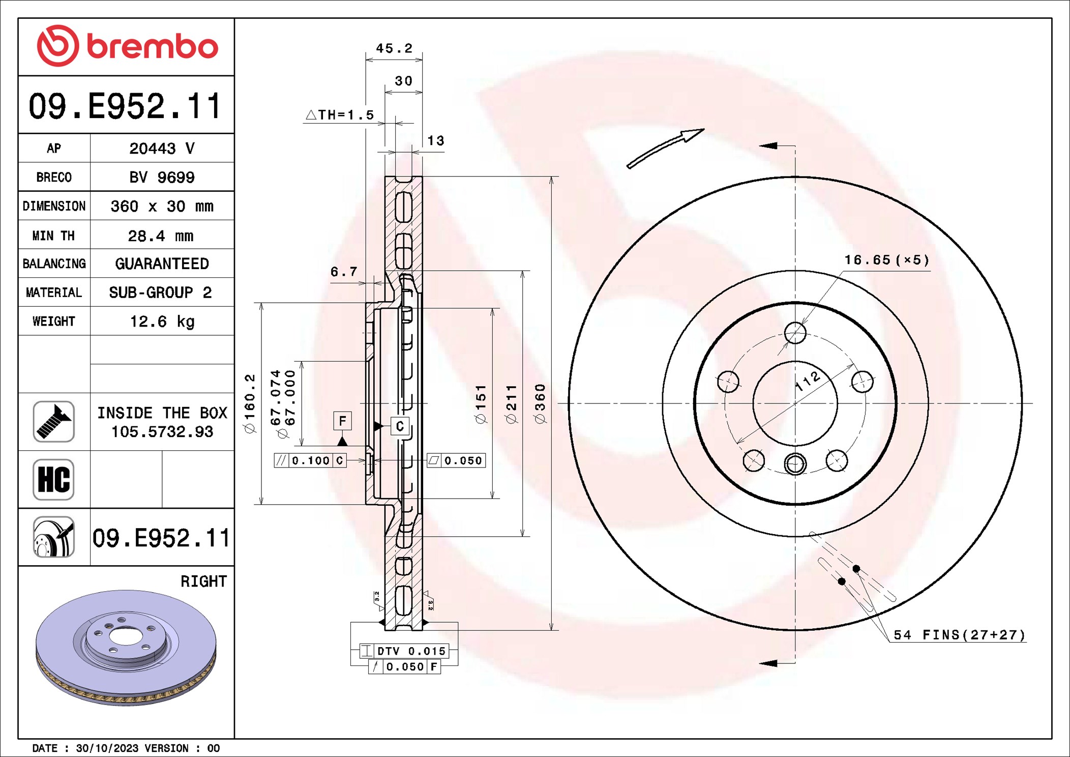Brembo Remschijf 09.E952.11