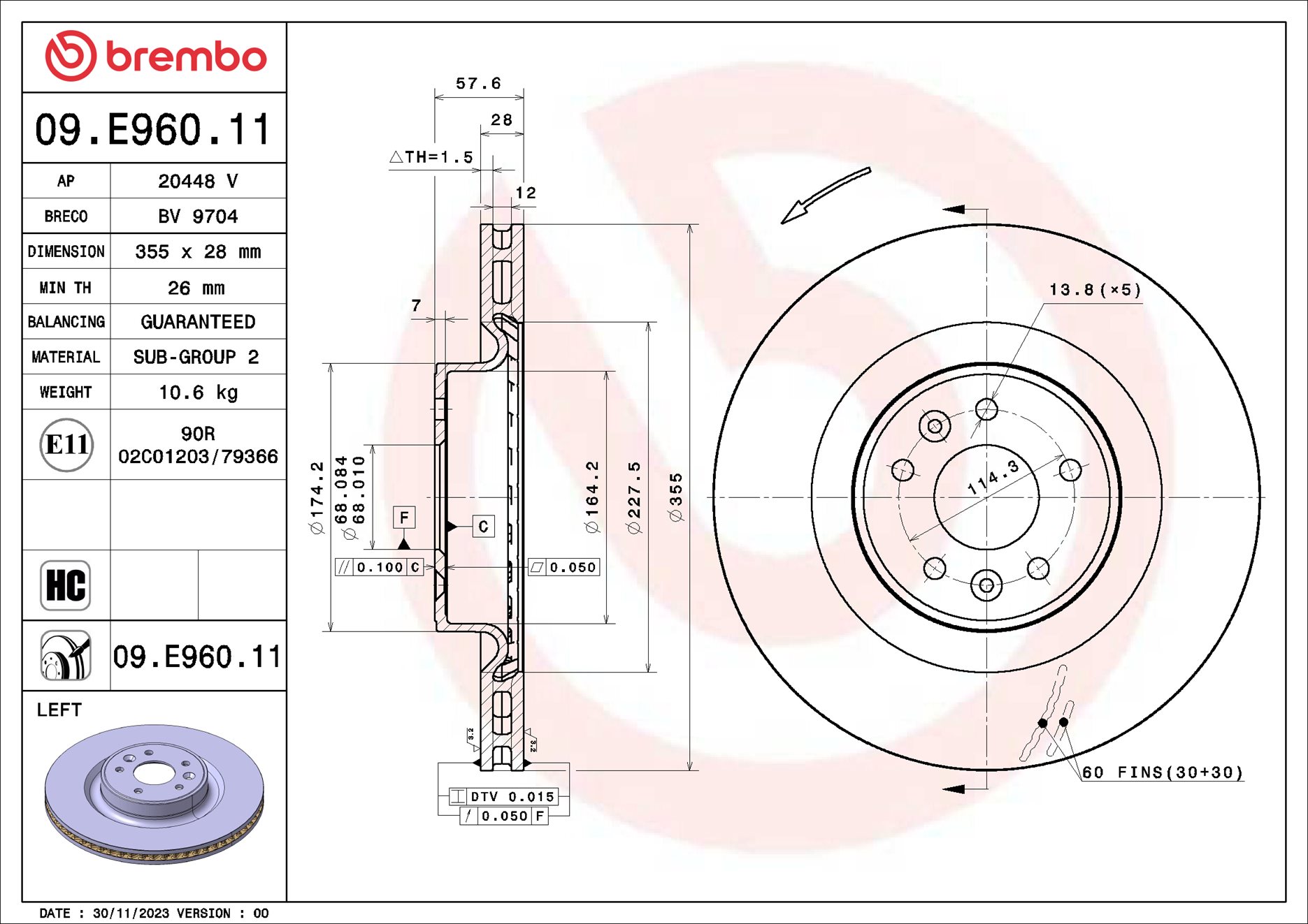 Brembo Remschijf 09.E960.11