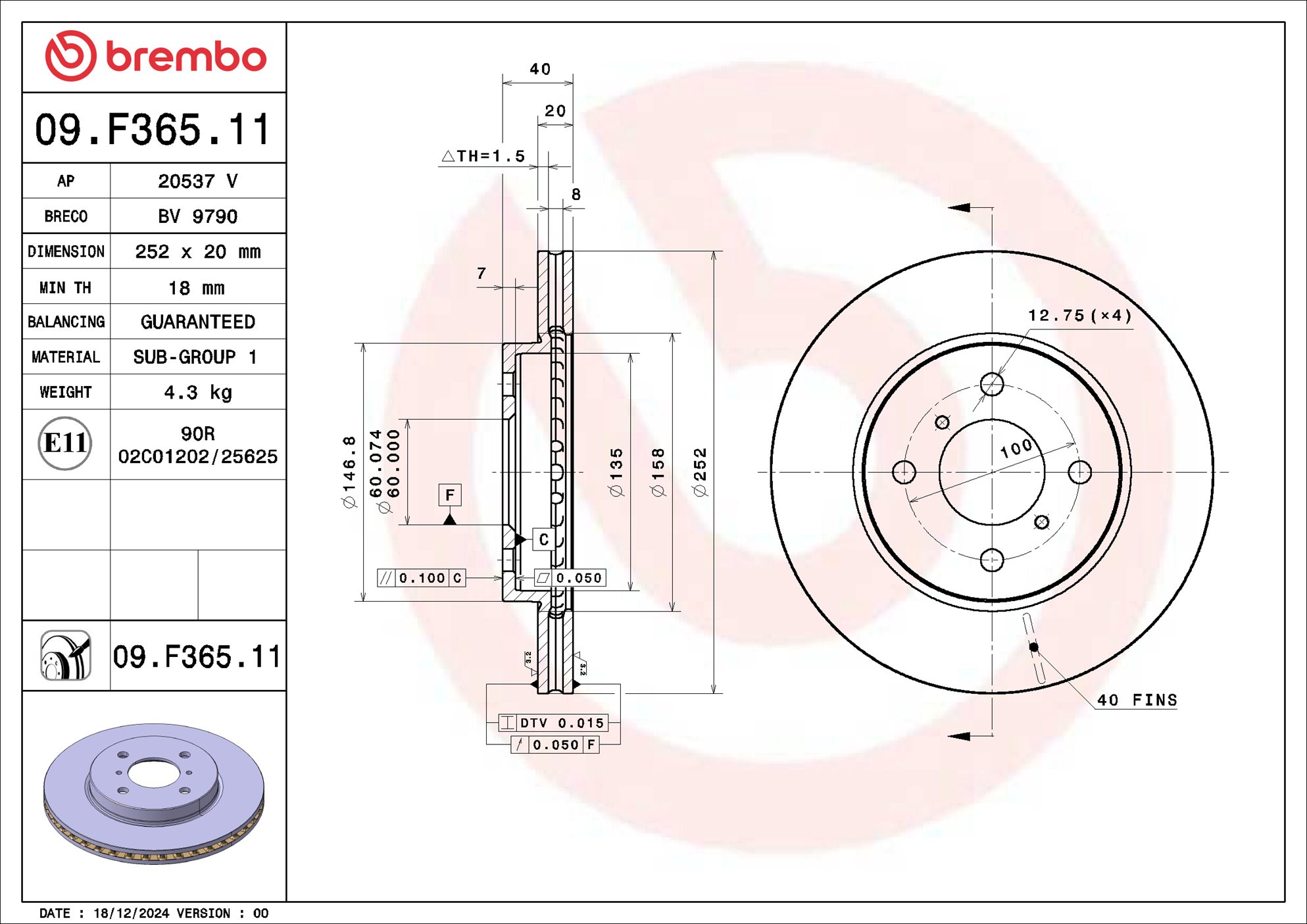 Brembo Remschijf 09.F365.11