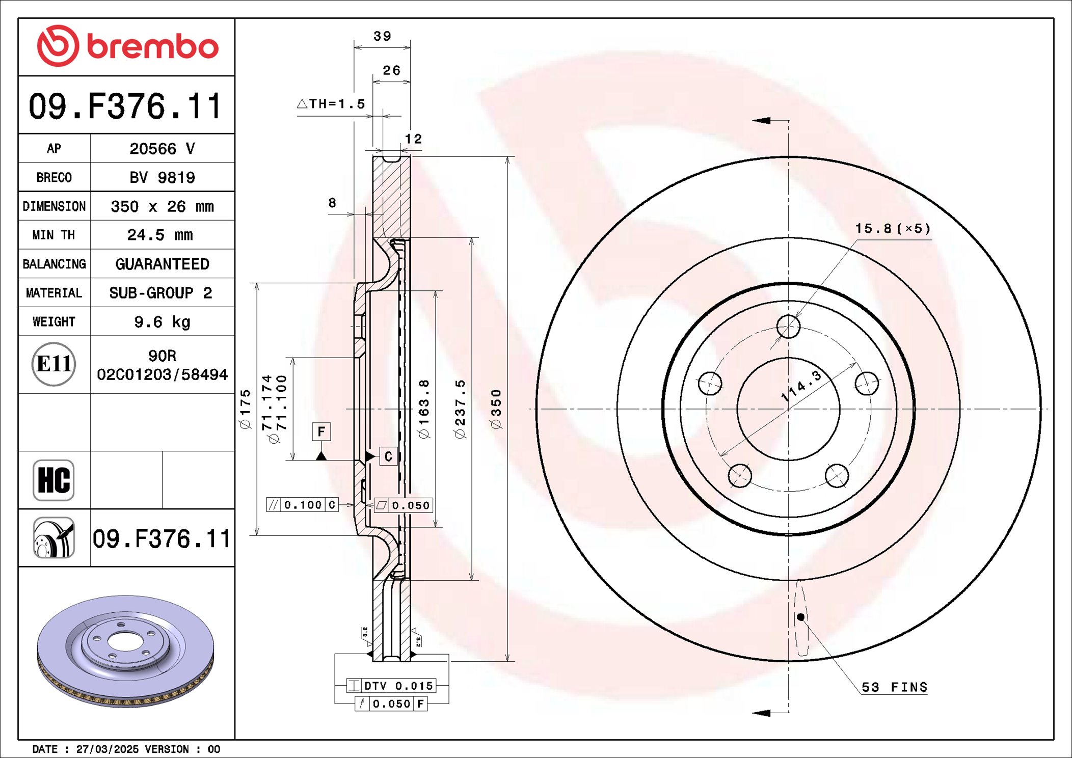 Brembo Remschijf 09.F376.11