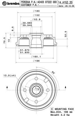 Brembo Remtrommel 14.A152.20