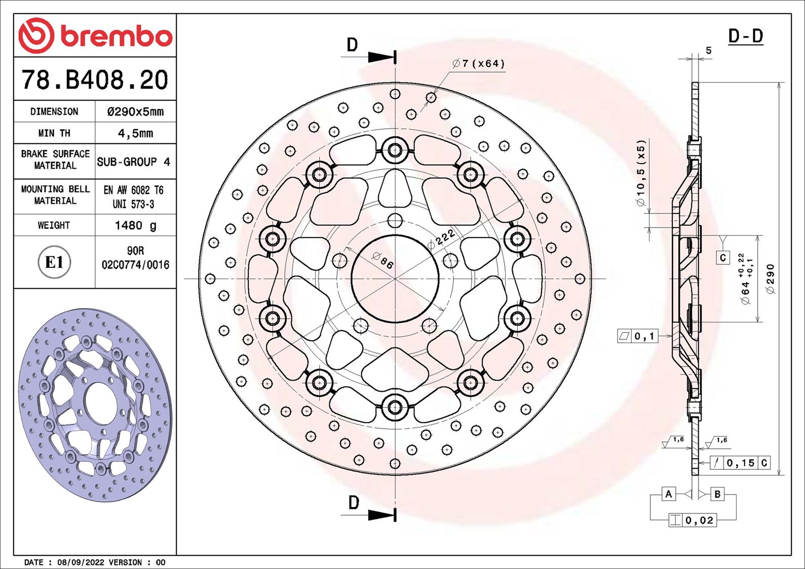 Brembo Remschijf 78B40820
