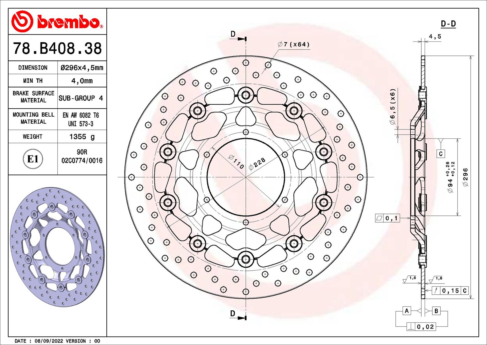 Brembo Remschijf 78B40838