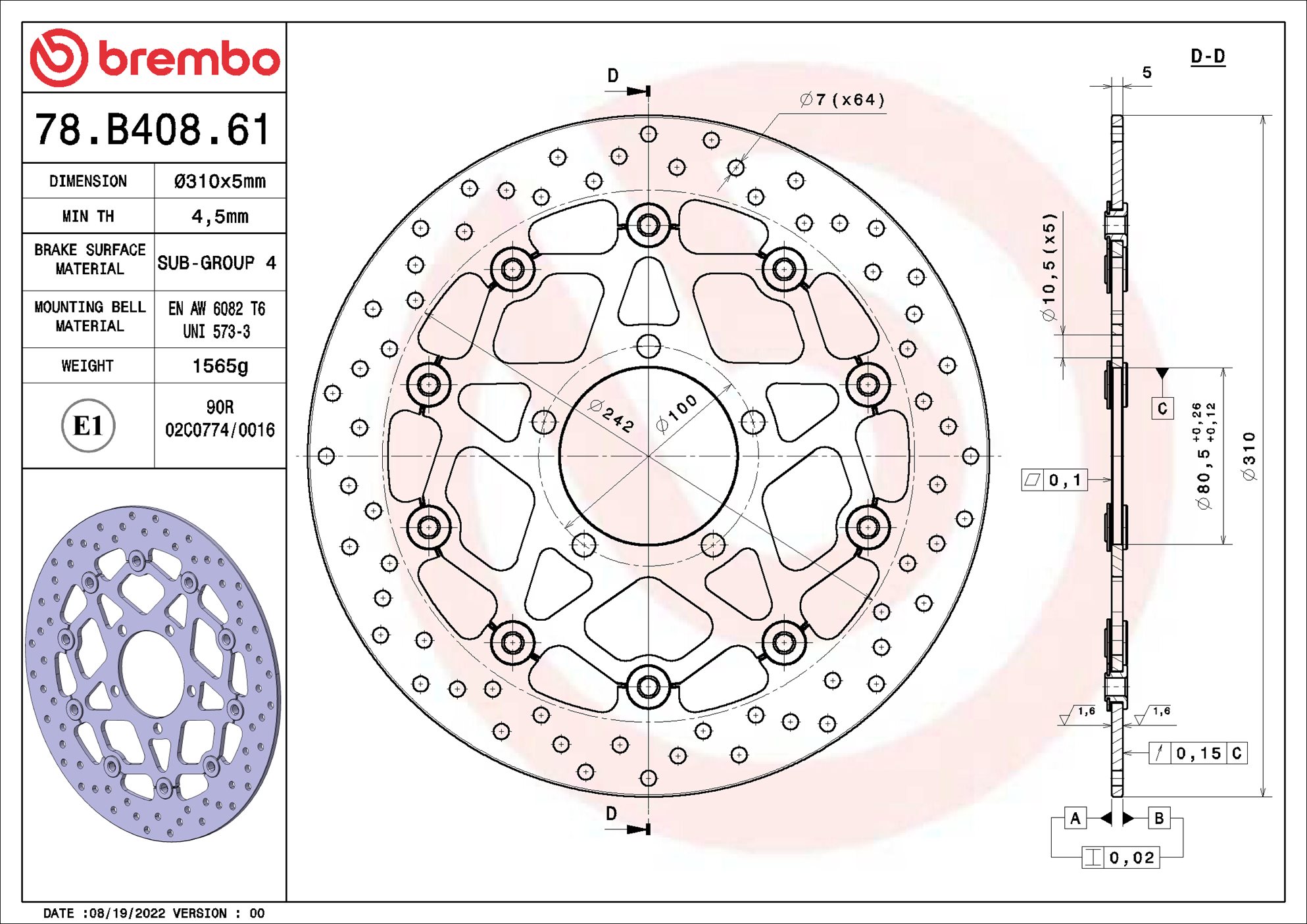 Brembo Remschijf 78B40861